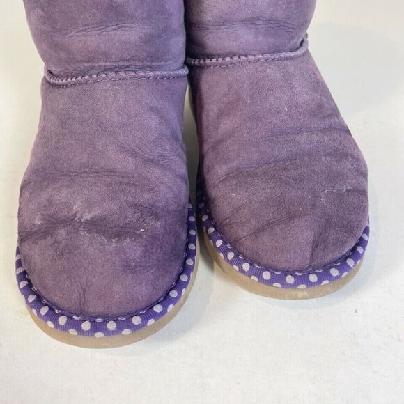 UGG Bailey Bow II Snow Boots Purple Size 4 Girls Purple Polka Suede Sheepskin - Picture 4 of 10
